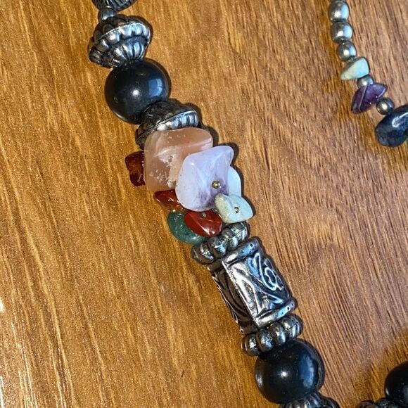 Tibetan Tribal Multi Semi Precious Stone with Turquoise Inlay Pendant Necklace - Picture 5 of 9